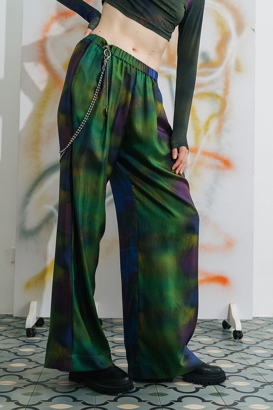 patterned silk pants