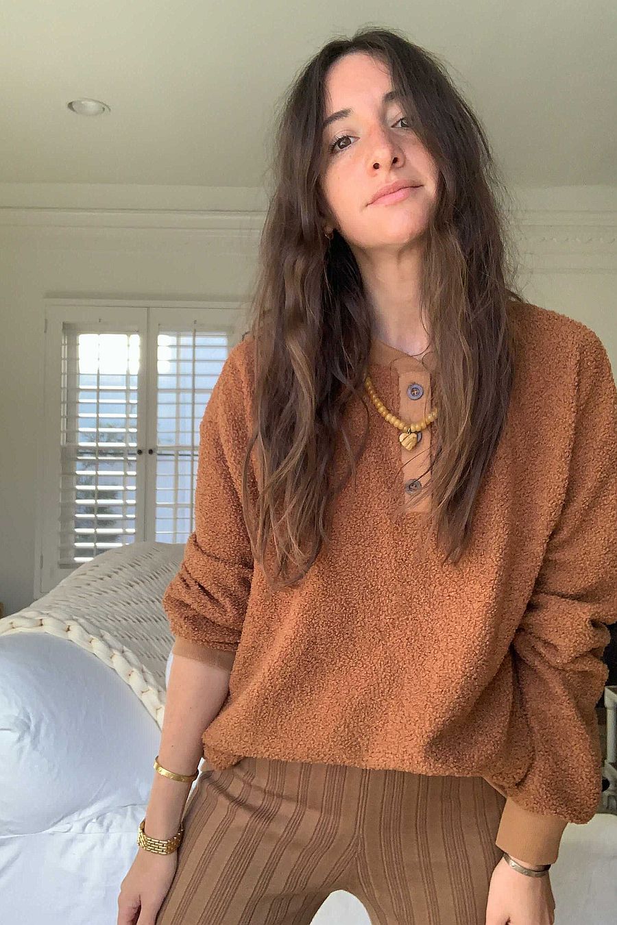 DONNI. Mini Sherpa Henley Sweatshirt 