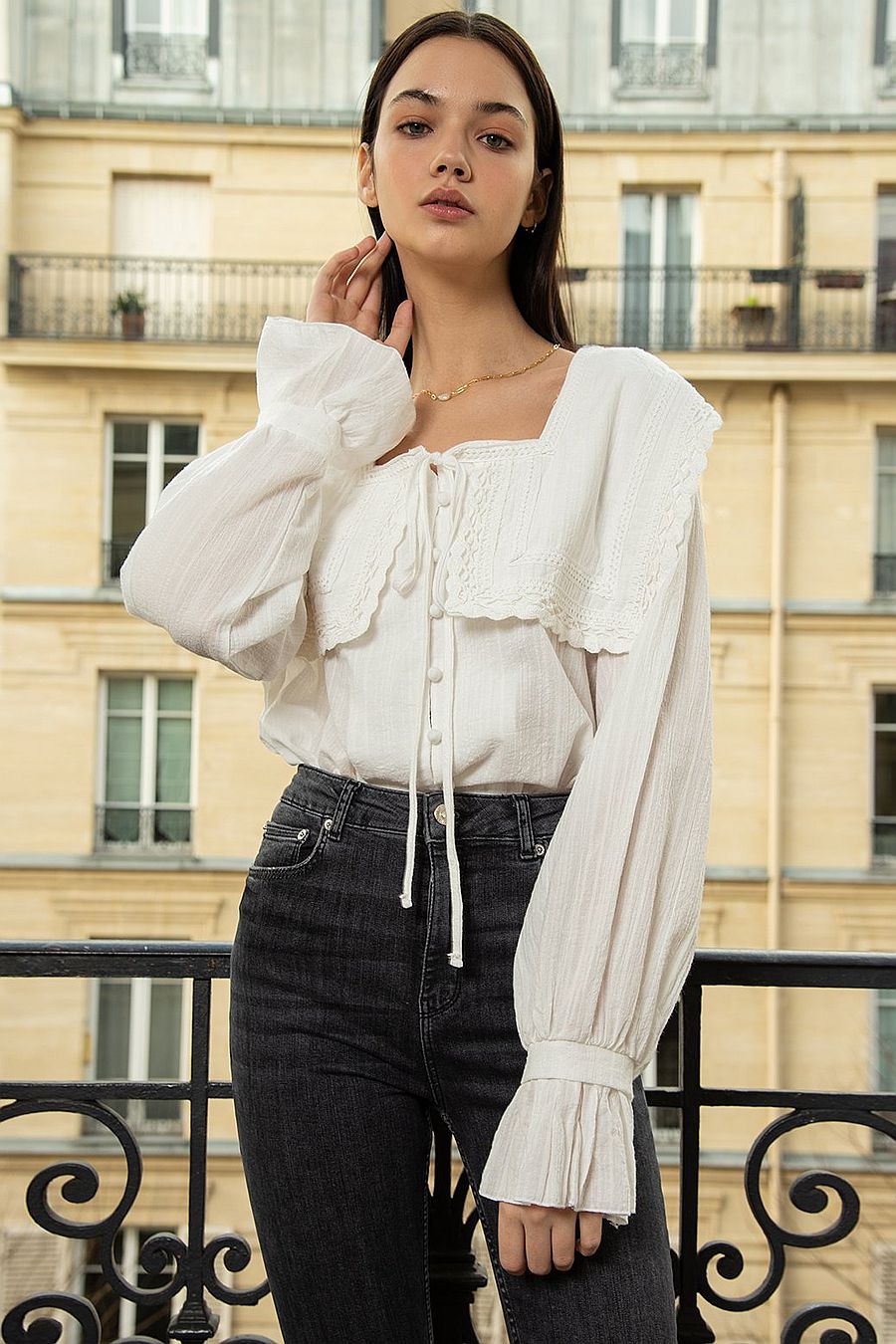 PIXIE MARKET Square Neckline Bib Shirt 