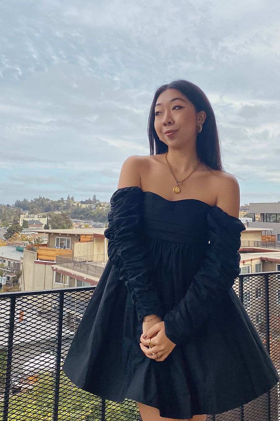 shirred puff sleeve dress