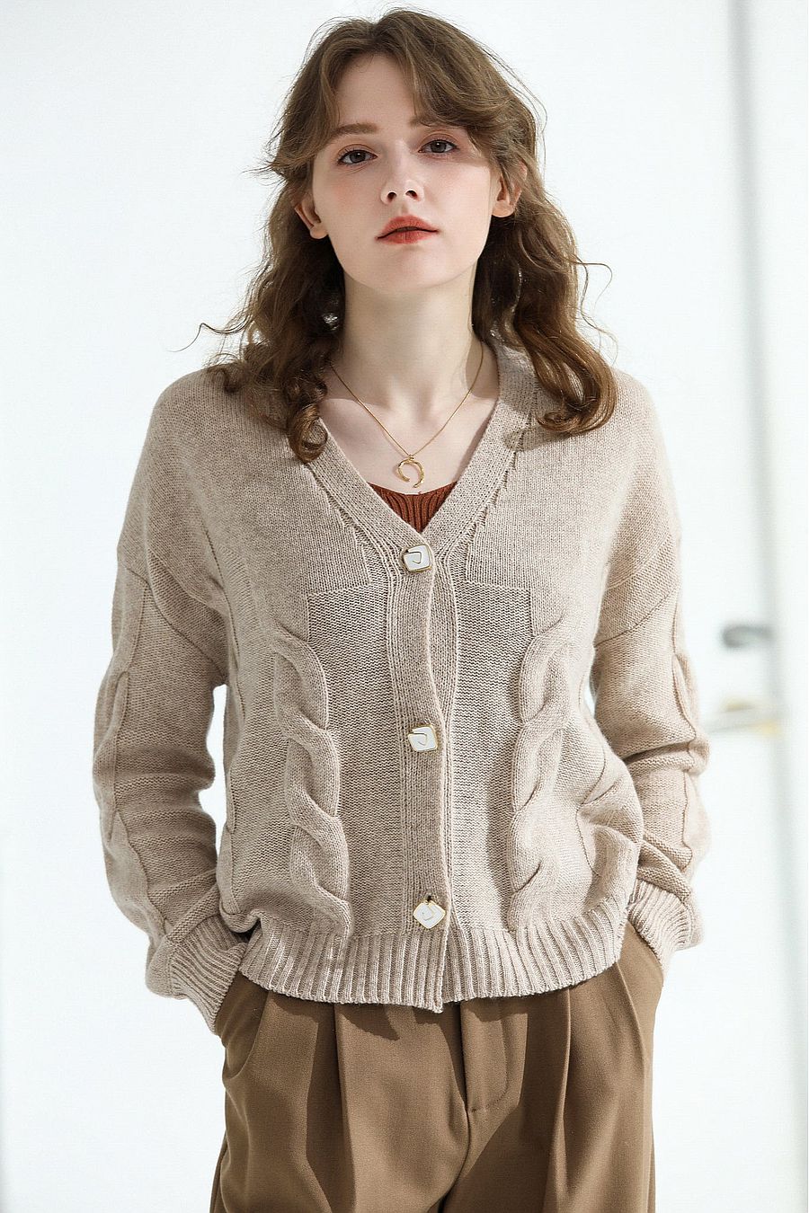 Calah Khaki Cashmere Cardigan 
