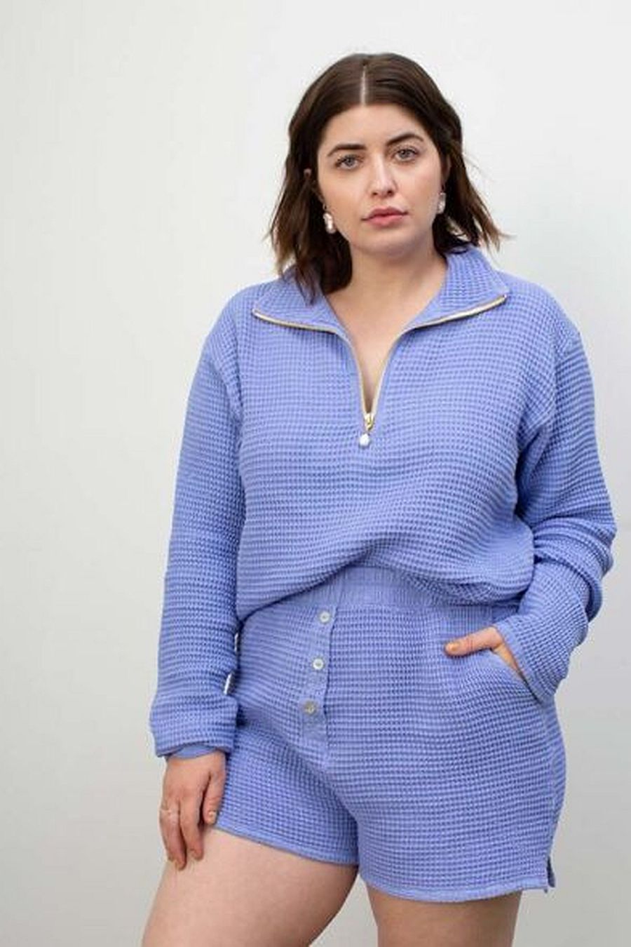 DONNI. Waffle 1/2 Zip Pullover - Iris 